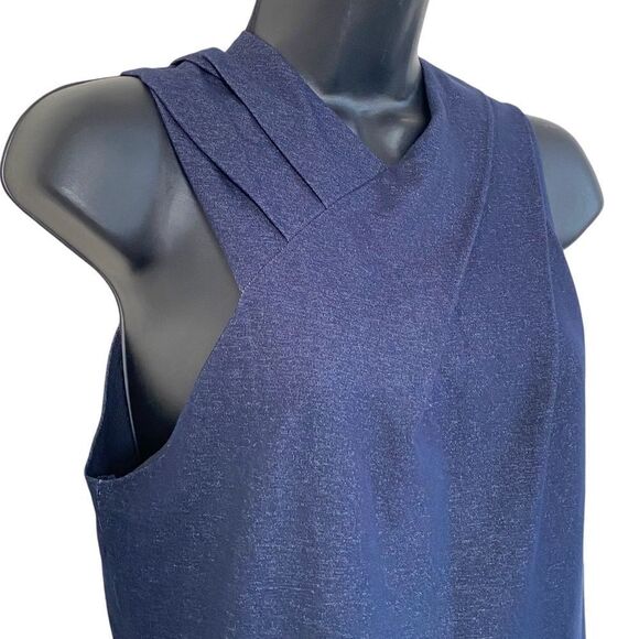 Halston Heritage Stretch Dark Denim Faux Wrap Sleeveless Bodycon Mini Dress Sz 4 - Picture 4 of 16